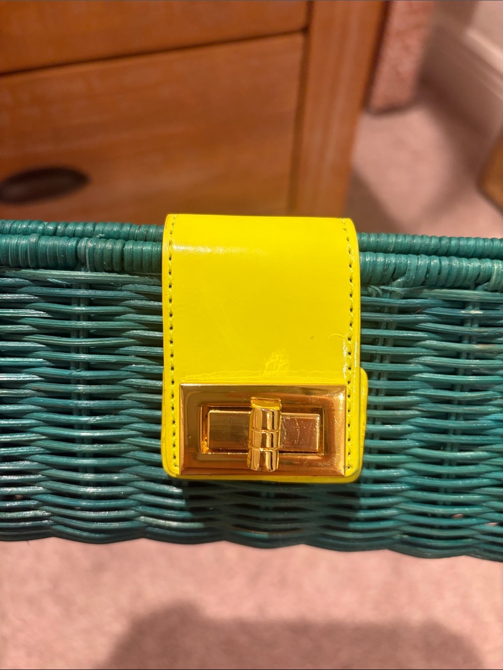 J. Crew Teal Woven Clutch with Yellow Patent Tab - Picture 4 of 4